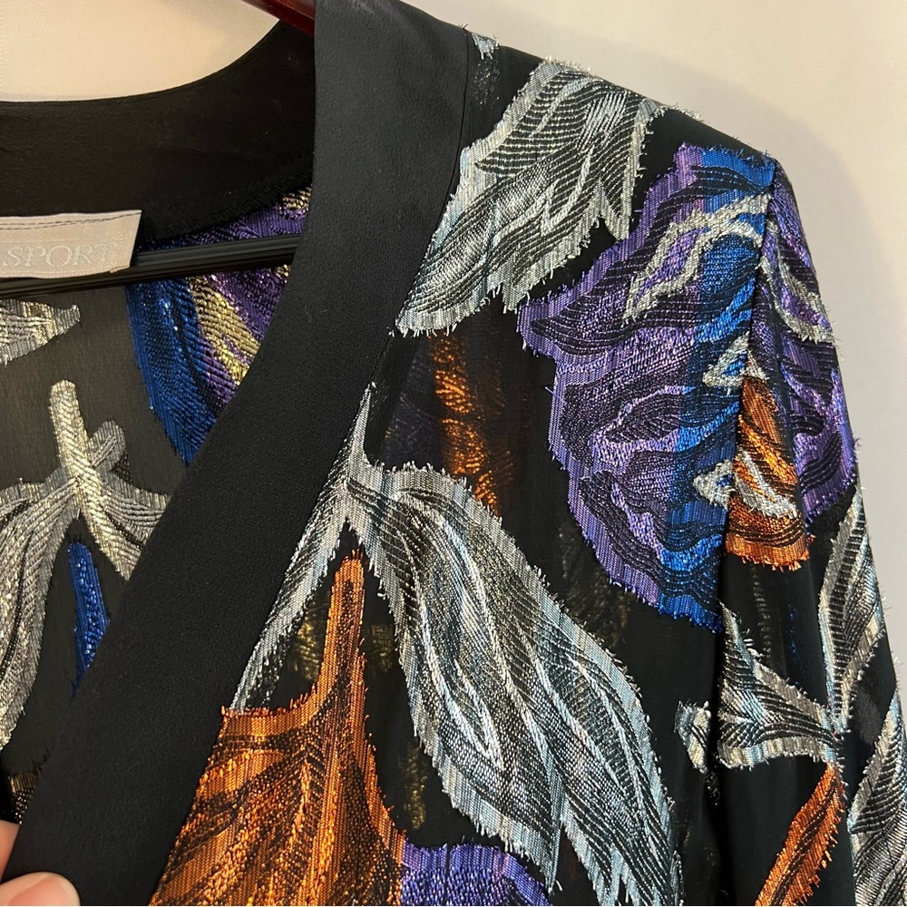 Vintage SHEER SPARKLE Cardigan Womens XXL Colorful Holiday Floral Shimmer - Picture 3 of 4
